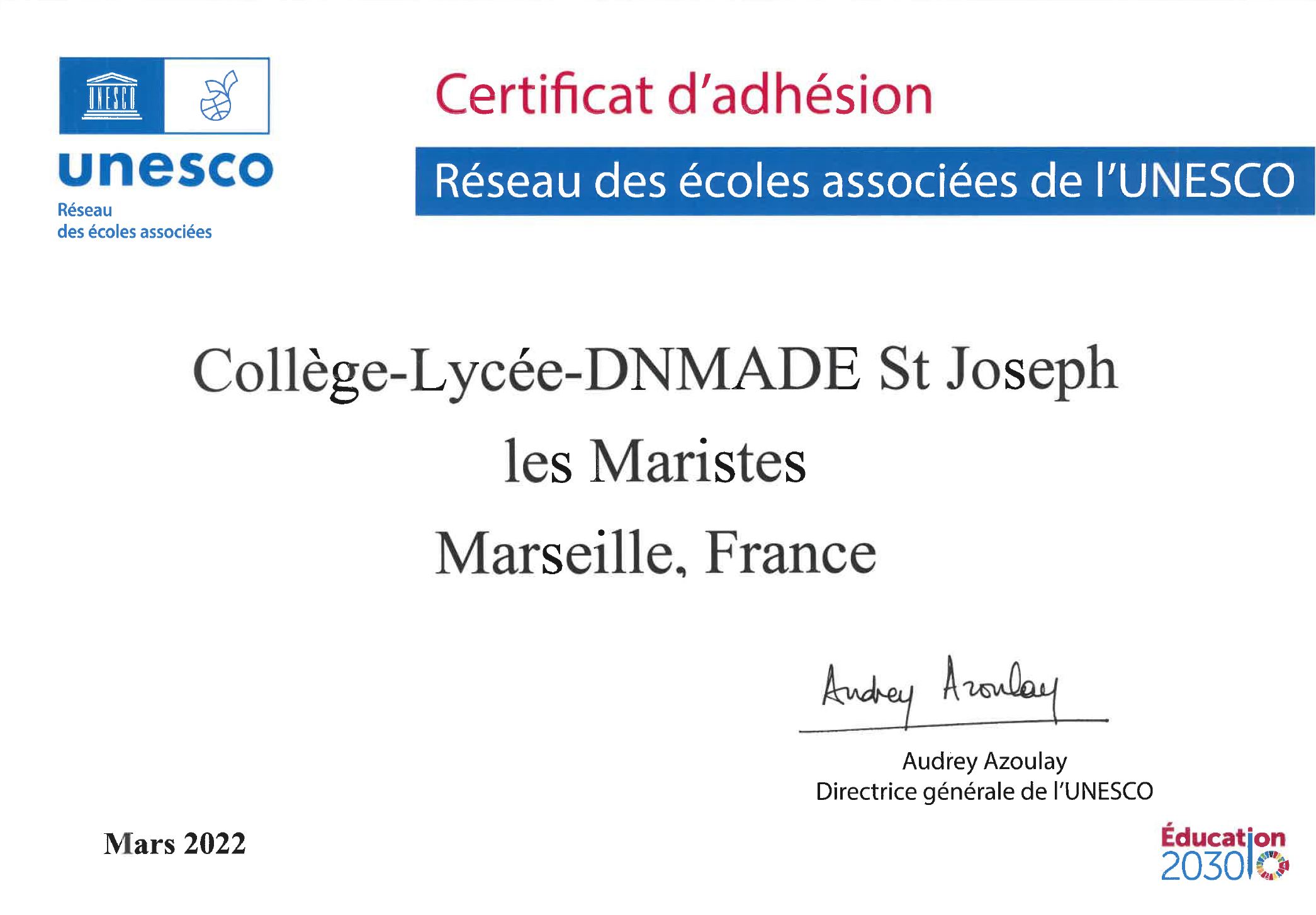Une école associée à l'UNESCO